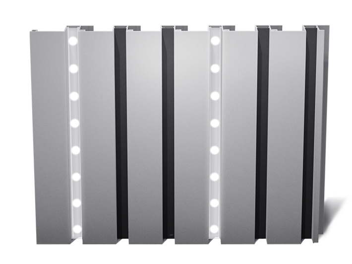 3D bardage aluminium Murray lames 20mm avec joints noirs et éclairage LED